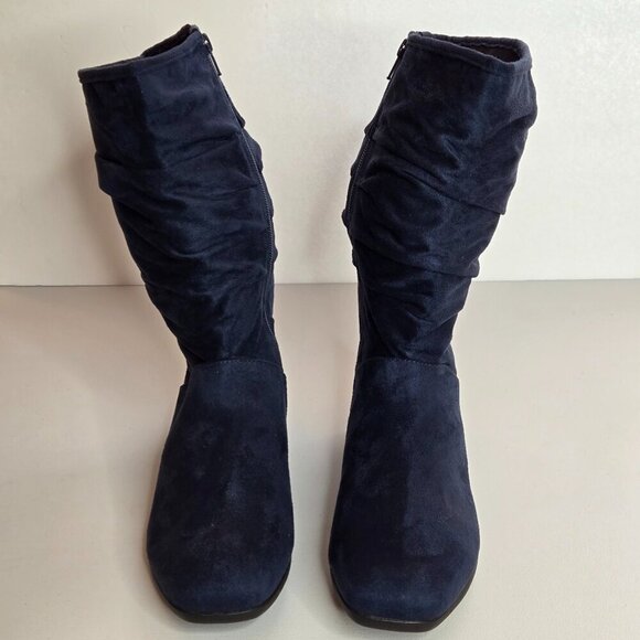 Women's Navy Suede Boots - Picture 2 of 13